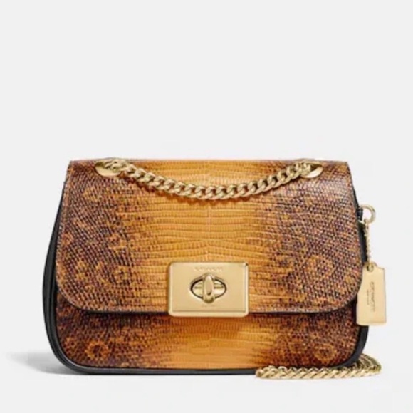 Coach Handbags - Coach Cassidy Lizard Embossed Leather Turnlock Chain Crossbody Bag F72671